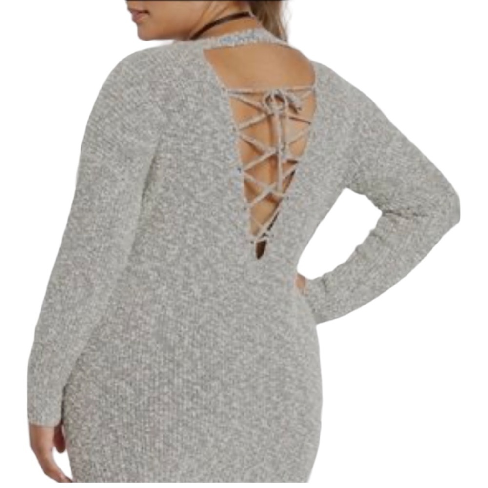 Torrid Chunky Knit Marbled Gray Lace Back Sweater Women's Plus Size‎ 2